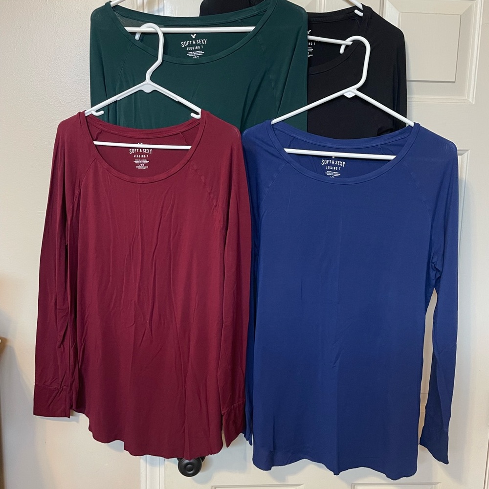 American Eagle Women's Long Sleeve Tops Soft & Sexy Jegging T Bundle Size L